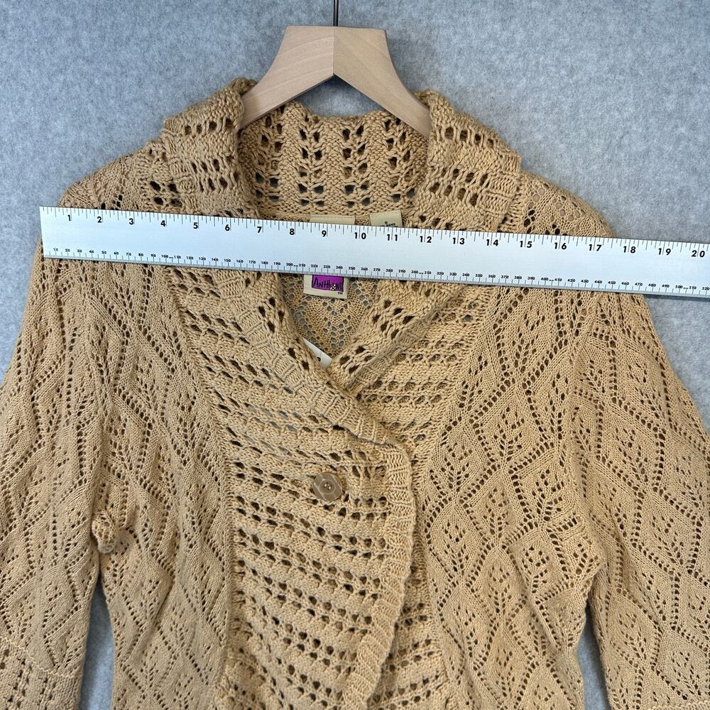 Vintage Antthony Original Sweater Womens Small Tan Crochet One-Button Cardigan - Picture 15 of 16